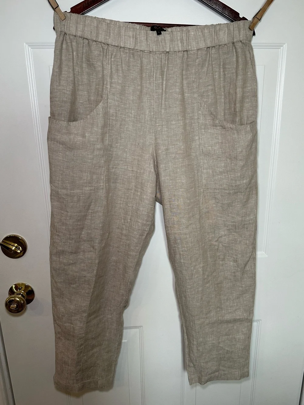 Quince 100% Linen Pull-On Pants Natural Oatmeal Wide Leg Pockets Size L